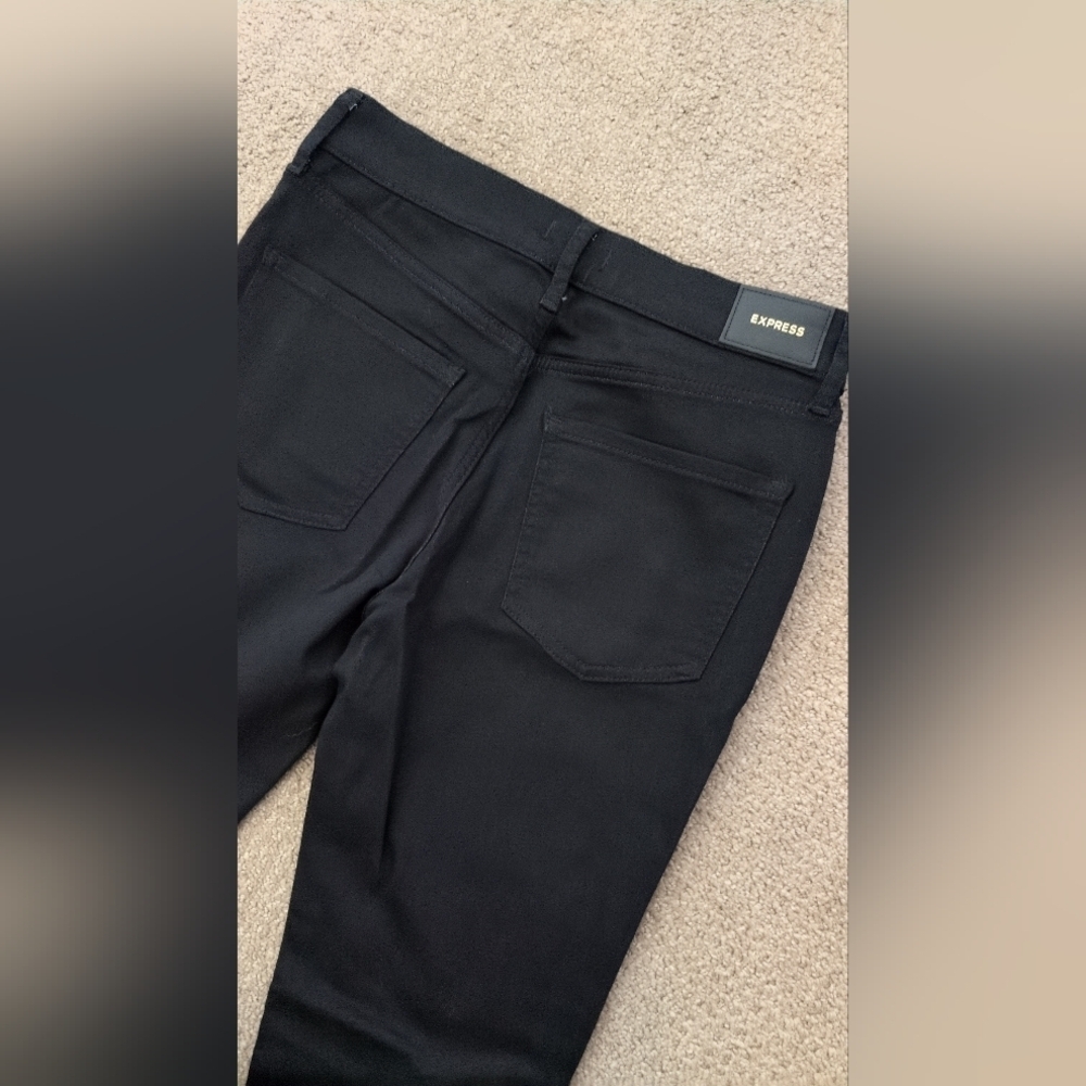 Express Mid Rise Skinny Black Frayed Fringe Hem Long Denim/ Jeans - Picture 13 of 14